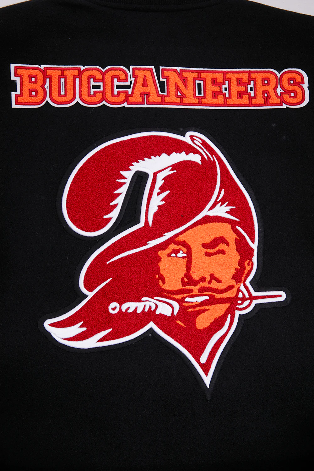 NFL TAMPA BAY BUCCANEERS RETRO CLASSIC MEN'S RIB WOOL VARSITY JACKET (BLACK) - Image 10