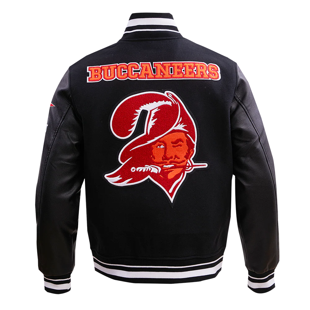 NFL TAMPA BAY BUCCANEERS RETRO CLASSIC MEN'S RIB WOOL VARSITY JACKET (BLACK) - Image 4