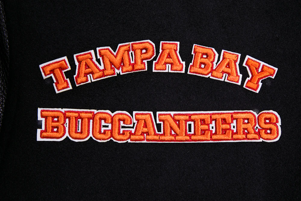NFL TAMPA BAY BUCCANEERS RETRO CLASSIC MEN'S RIB WOOL VARSITY JACKET (BLACK) - Image 6