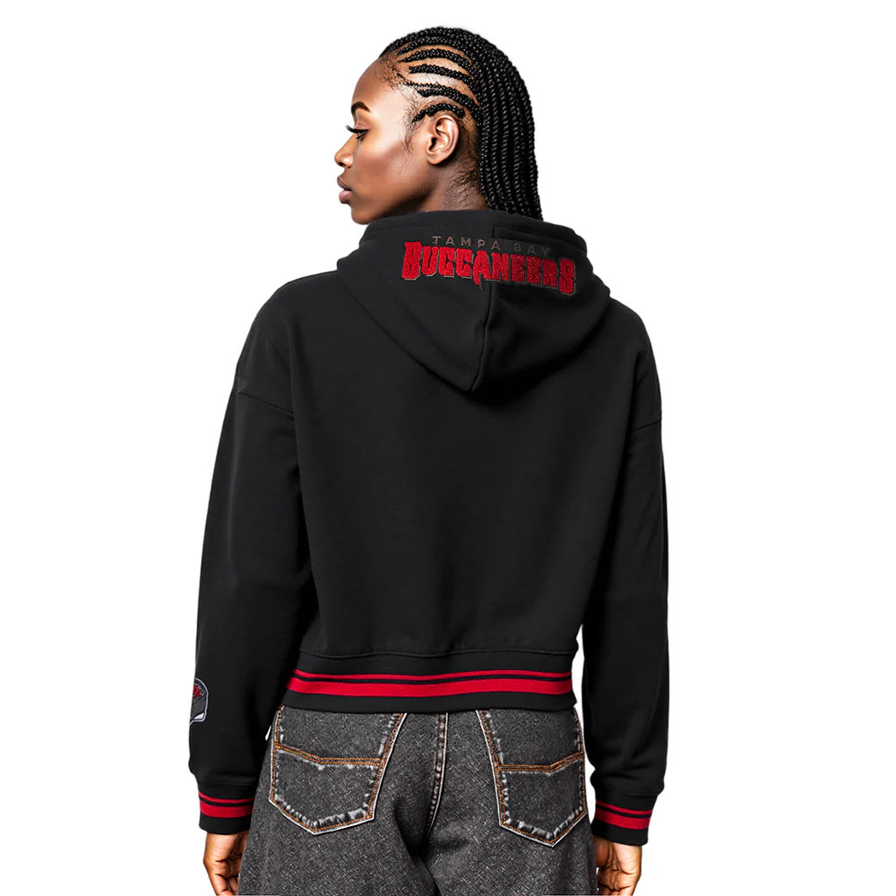 NFL TAMPA BAY BUCCANEERS MASHUP WOMEN'S RIB CROPPED PO HOODIE (BLACK/RED/BLACK) - Image 2