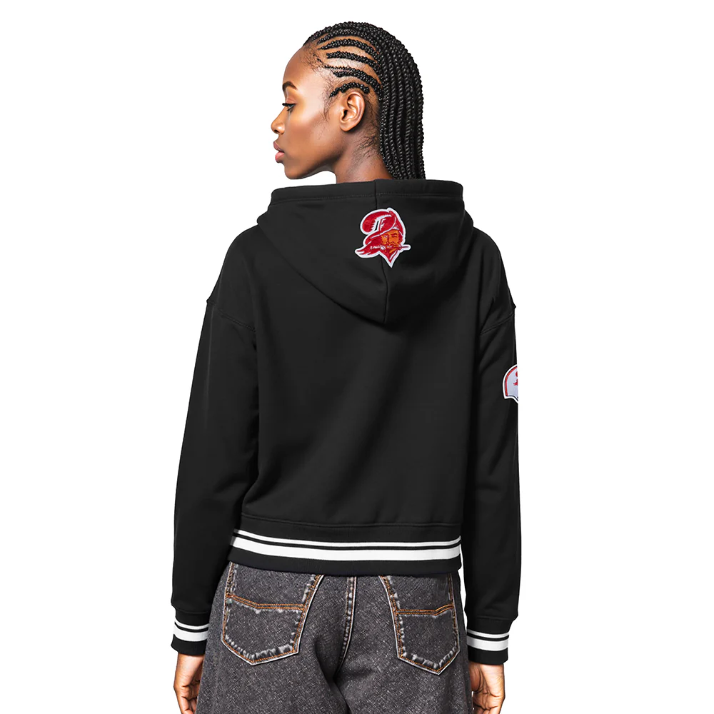NFL TAMPA BAY BUCCANEERS RETRO CLASSIC WOMEN'S CROPPED PO HOODIE (BLACK) - Image 2