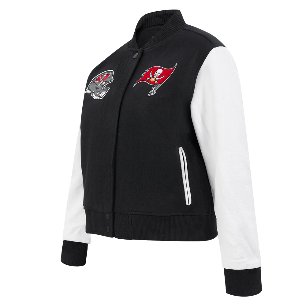 NFL TAMPA BAY BUCCANEERS CLASSIC WOMEN'S WOOL VARSITY JACKET (BLACK/WHITE) - Image 2