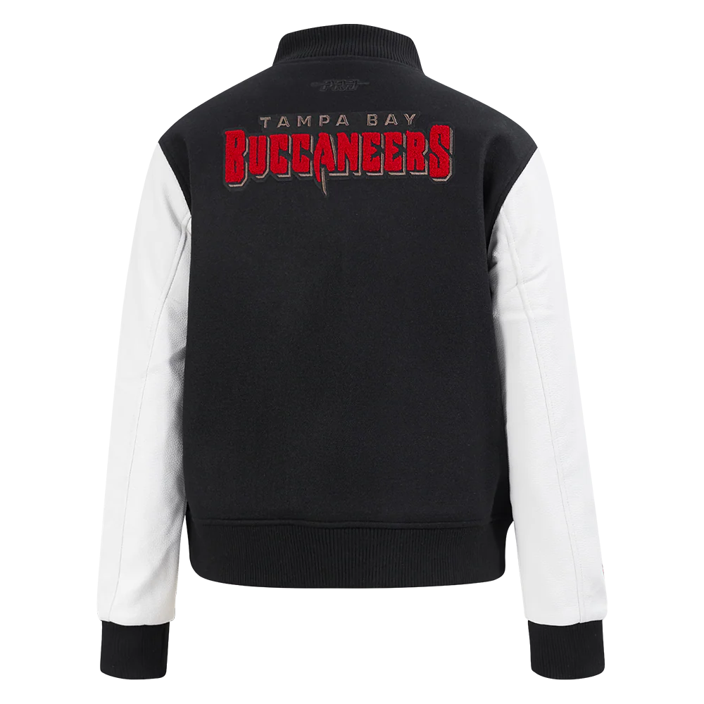NFL TAMPA BAY BUCCANEERS CLASSIC WOMEN'S WOOL VARSITY JACKET (BLACK/WHITE) - Image 3