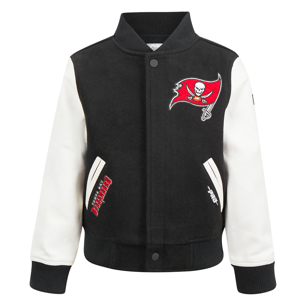 NFL TAMPA BAY BUCCANEERS CLASSIC LITTLE BOYS WOOL VARSITY JACKET (BLACK/WHITE)