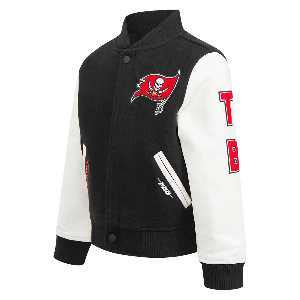NFL TAMPA BAY BUCCANEERS CLASSIC LITTLE BOYS WOOL VARSITY JACKET (BLACK/WHITE) - Image 2