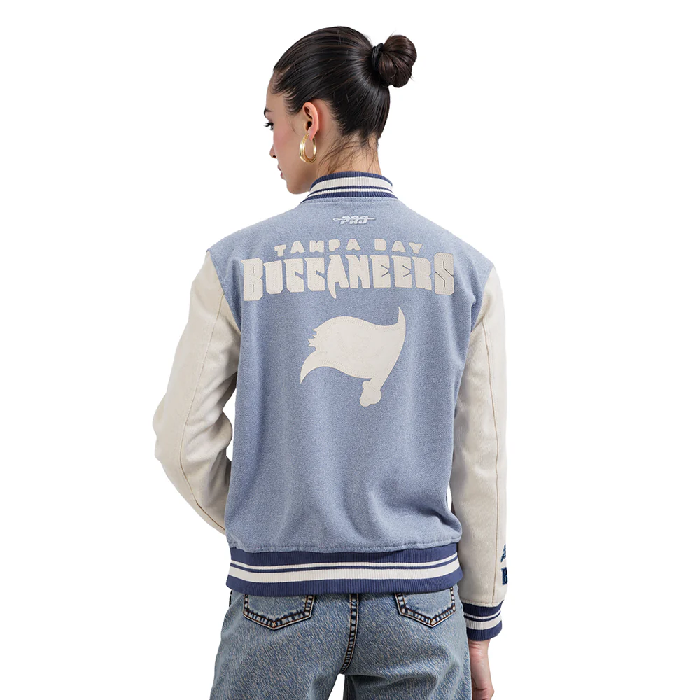 NFL TAMPA BAY BUCCANEERS VARSITY BLUES WOMEN'S DENIM VARSITY JACKET (DENIM/LINEN) - Image 2