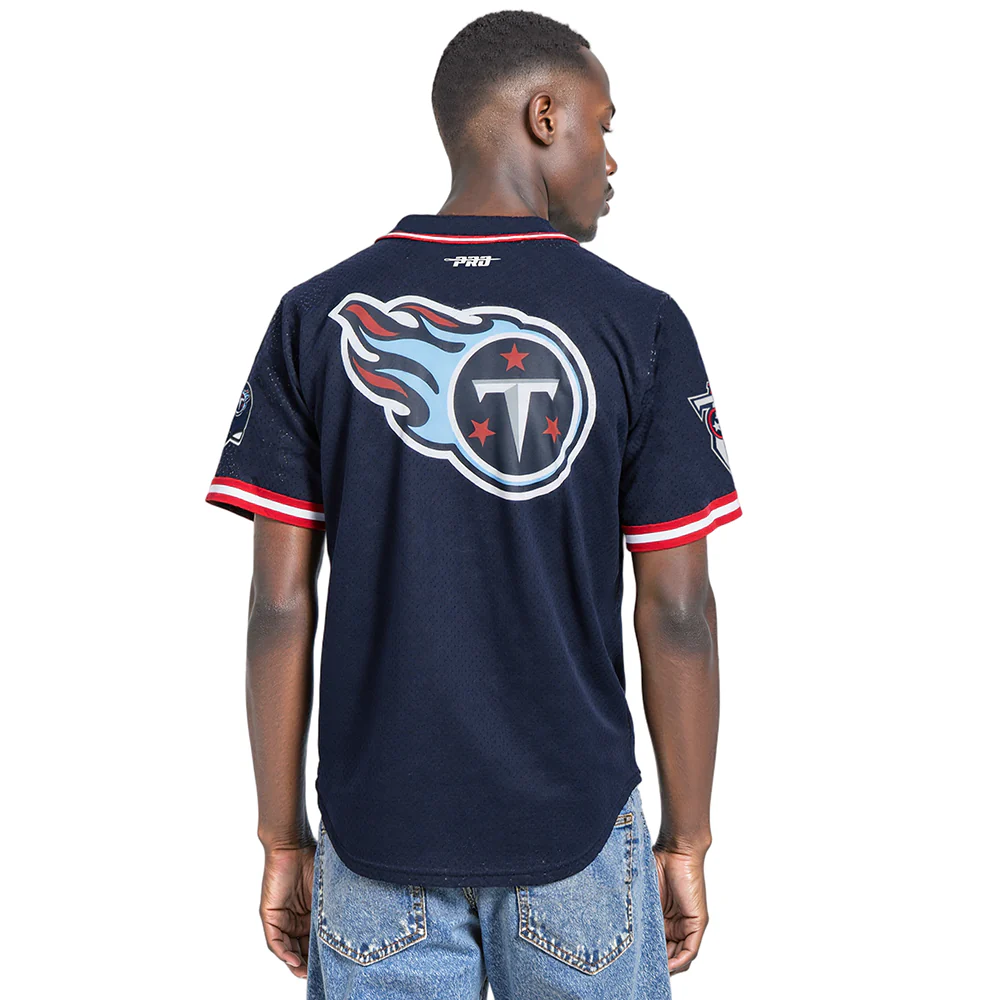 NFL TENNESSEE TITANS CLASSIC MEN'S MESH BUTTON DOWN JERSEY (MIDNIGHT NAVY/RED) - Image 2
