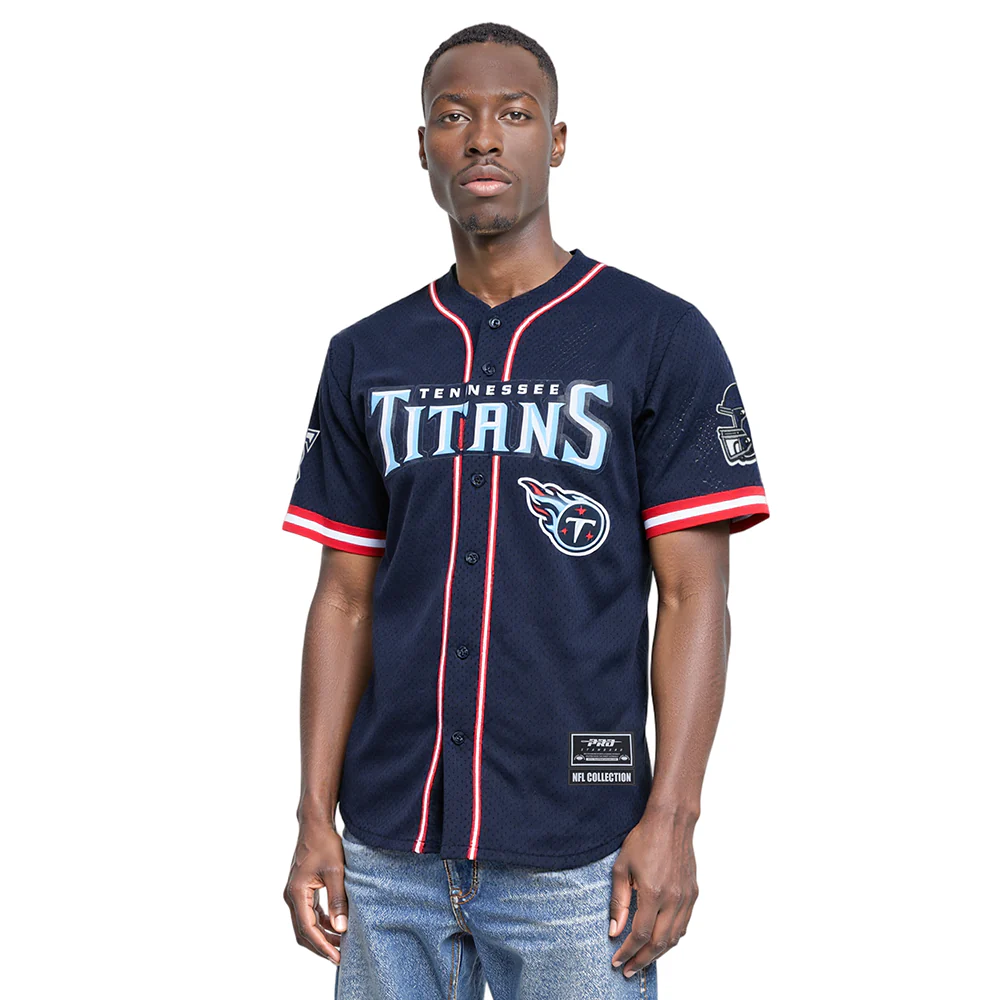 NFL TENNESSEE TITANS CLASSIC MEN'S MESH BUTTON DOWN JERSEY (MIDNIGHT NAVY/RED) - Image 9