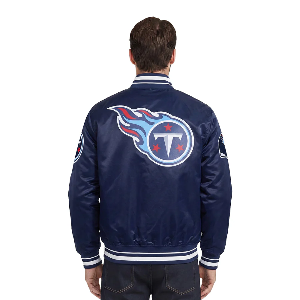 NFL TENNESSEE TITANS SCRIPT TAIL MEN'S SATIN JACKET (MIDNIGHT NAVY) - Image 2