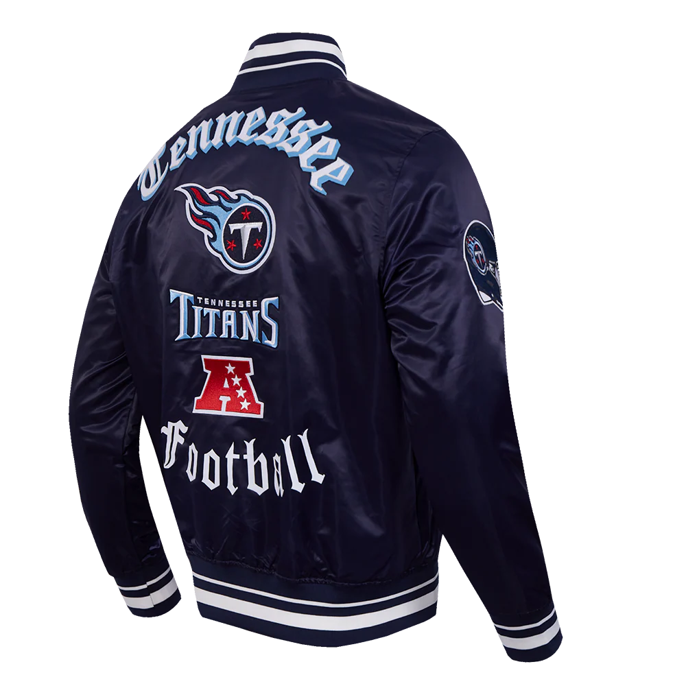 NFL TENNESSEE TITANS OLD ENGLISH MEN'S RIB SATIN JACKET (MIDNIGHT NAVY) - Image 2