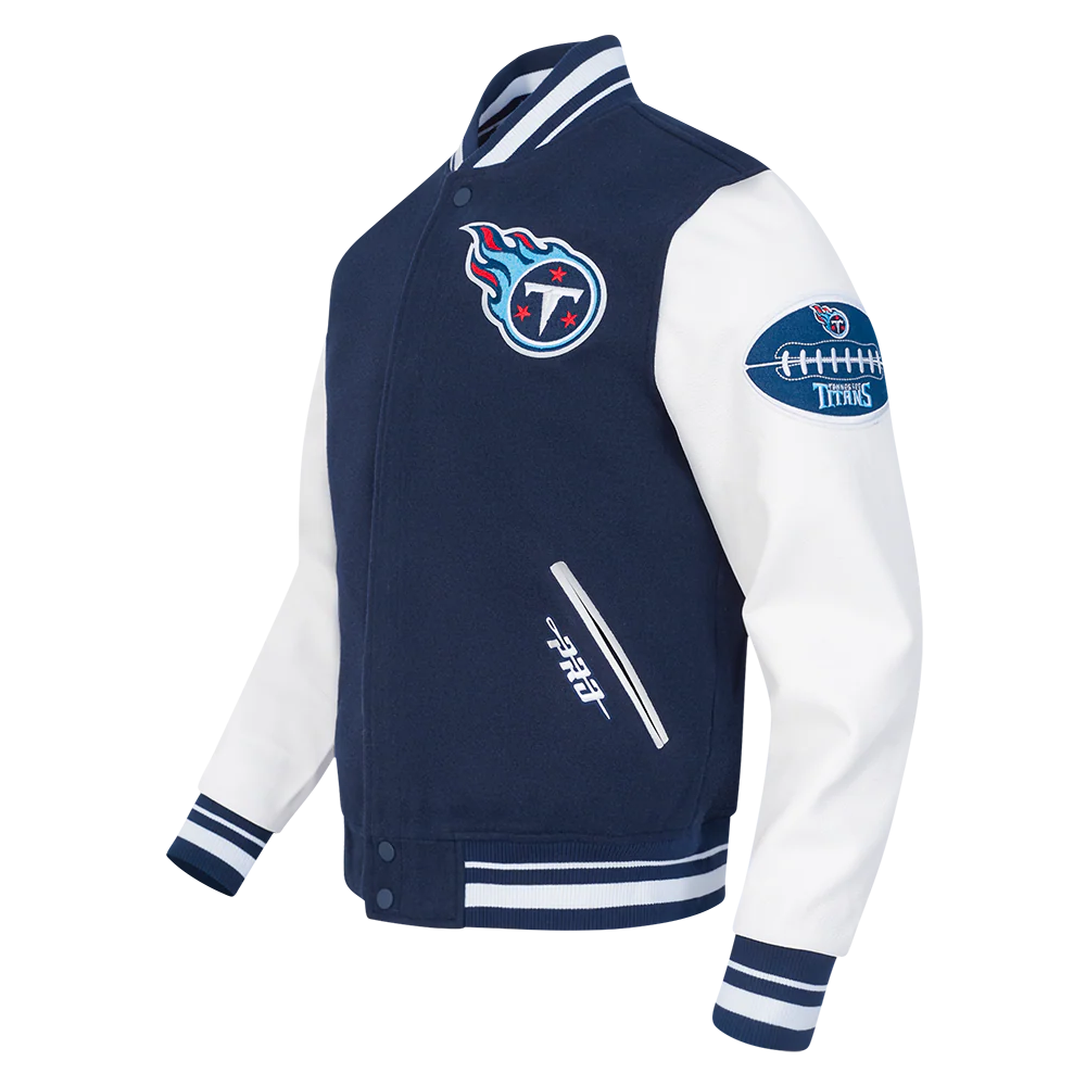 NFL TENNESSEE TITANS OLD ENGLISH MEN'S RIB WOOL VARSITY JACKET (MIDNIGHT NAVY/WHITE) - Image 2