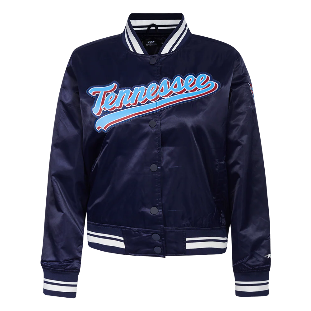 NFL TENNESSEE TITANS SCRIPT TAIL WOMEN'S SATIN JACKET (MIDNIGHT NAVY)