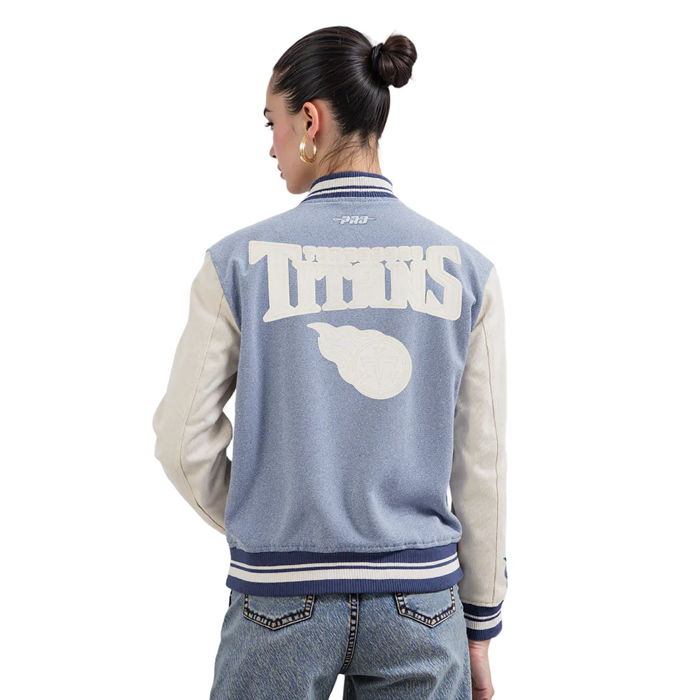 NFL TENNESSEE TITANS VARSITY BLUES WOMEN'S DENIM VARSITY JACKET (DENIM/LINEN) - Image 11