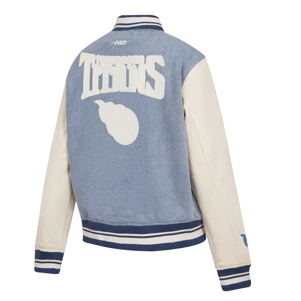 NFL TENNESSEE TITANS VARSITY BLUES WOMEN'S DENIM VARSITY JACKET (DENIM/LINEN) - Image 13