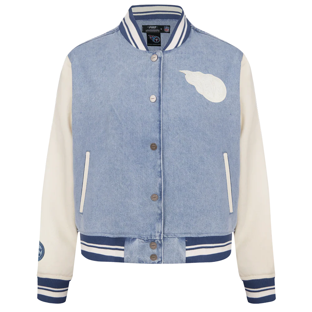 NFL TENNESSEE TITANS VARSITY BLUES WOMEN'S DENIM VARSITY JACKET (DENIM/LINEN) - Image 3