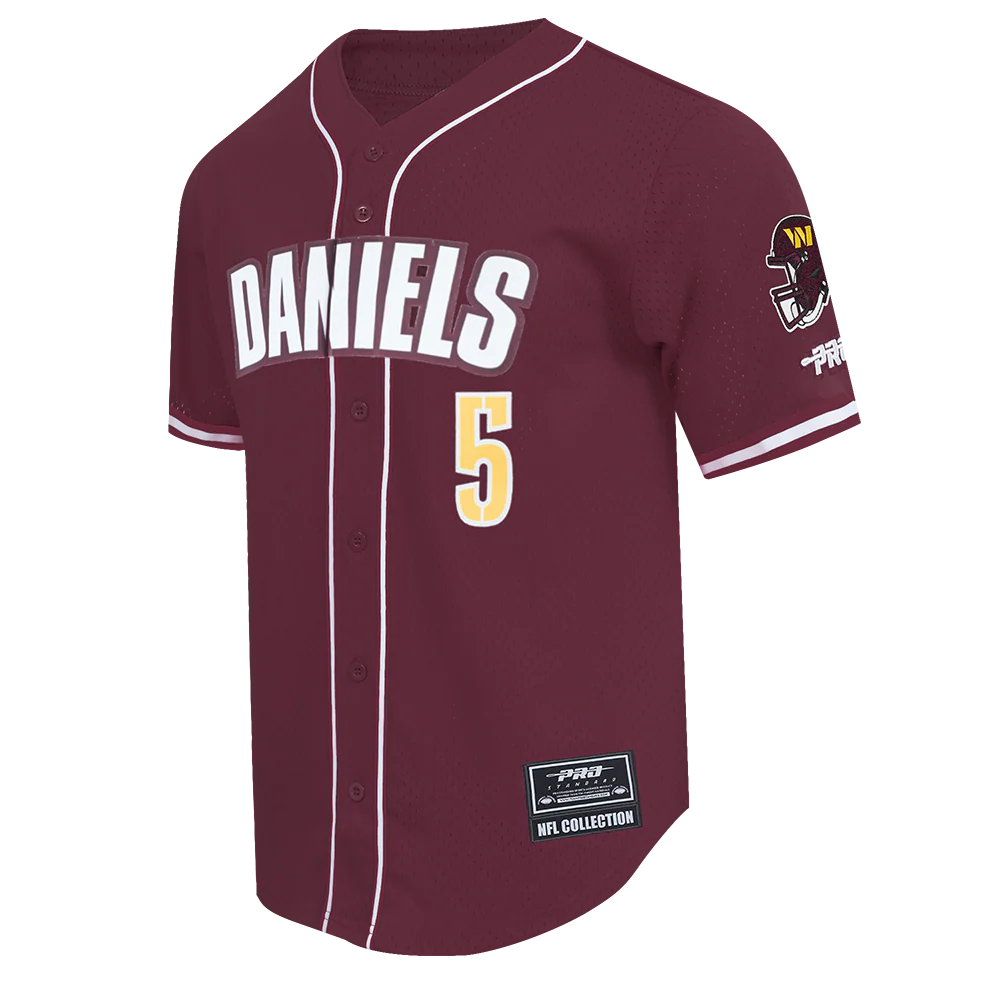 NFL WASHINGTON COMMANDERS JAYDEN DANIELS #5 CLASSIC MESH PNN MEN'S MESH BUTTON DOWN SHIRT (WINE) - Image 3