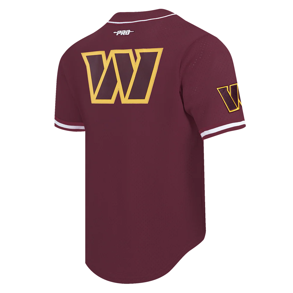 NFL WASHINGTON COMMANDERS JAYDEN DANIELS #5 CLASSIC MESH PNN MEN'S MESH BUTTON DOWN SHIRT (WINE) - Image 4