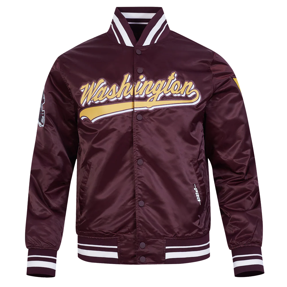NFL WASHINGTON COMMANDERS SCRIPT TAIL MEN'S SATIN JACKET (WINE)