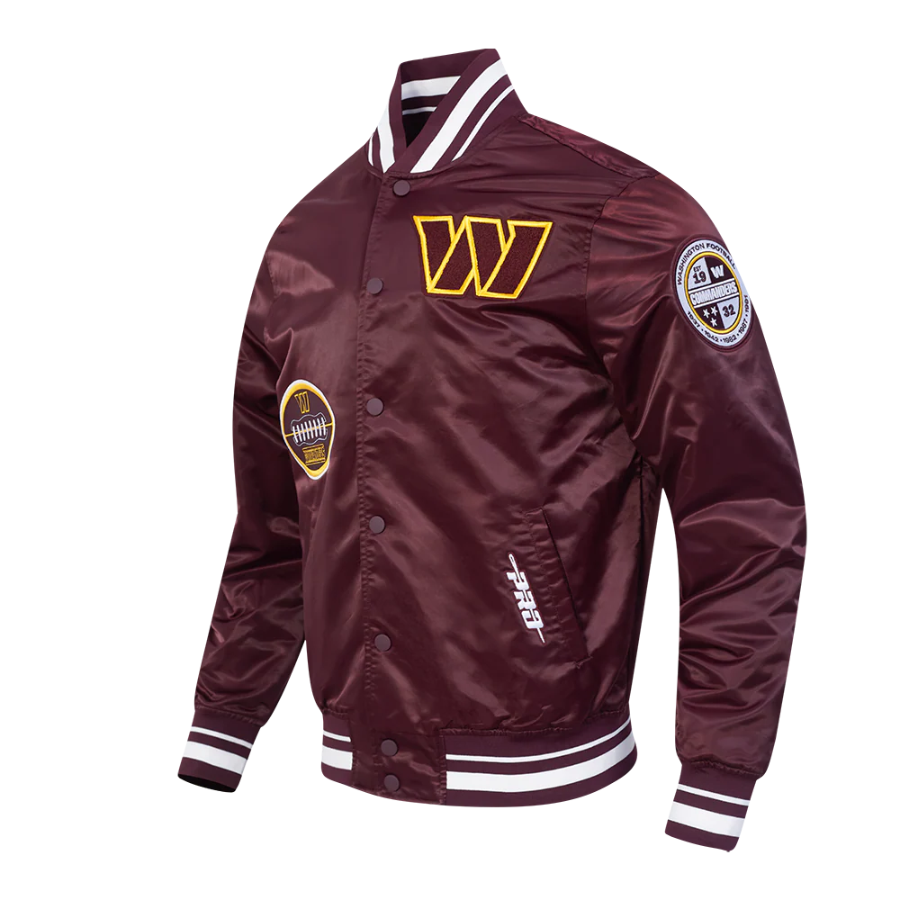 NFL WASHINGTON COMMANDERS OLD ENGLISH MEN'S RIB SATIN JACKET (WINE) - Image 2