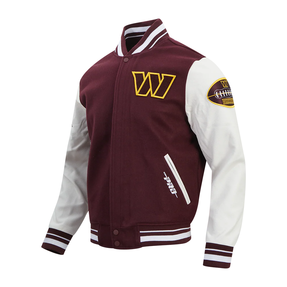 NFL WASHINGTON COMMANDERS OLD ENGLISH MEN'S RIB WOOL VARSITY JACKET (WINE/WHITE) - Image 3
