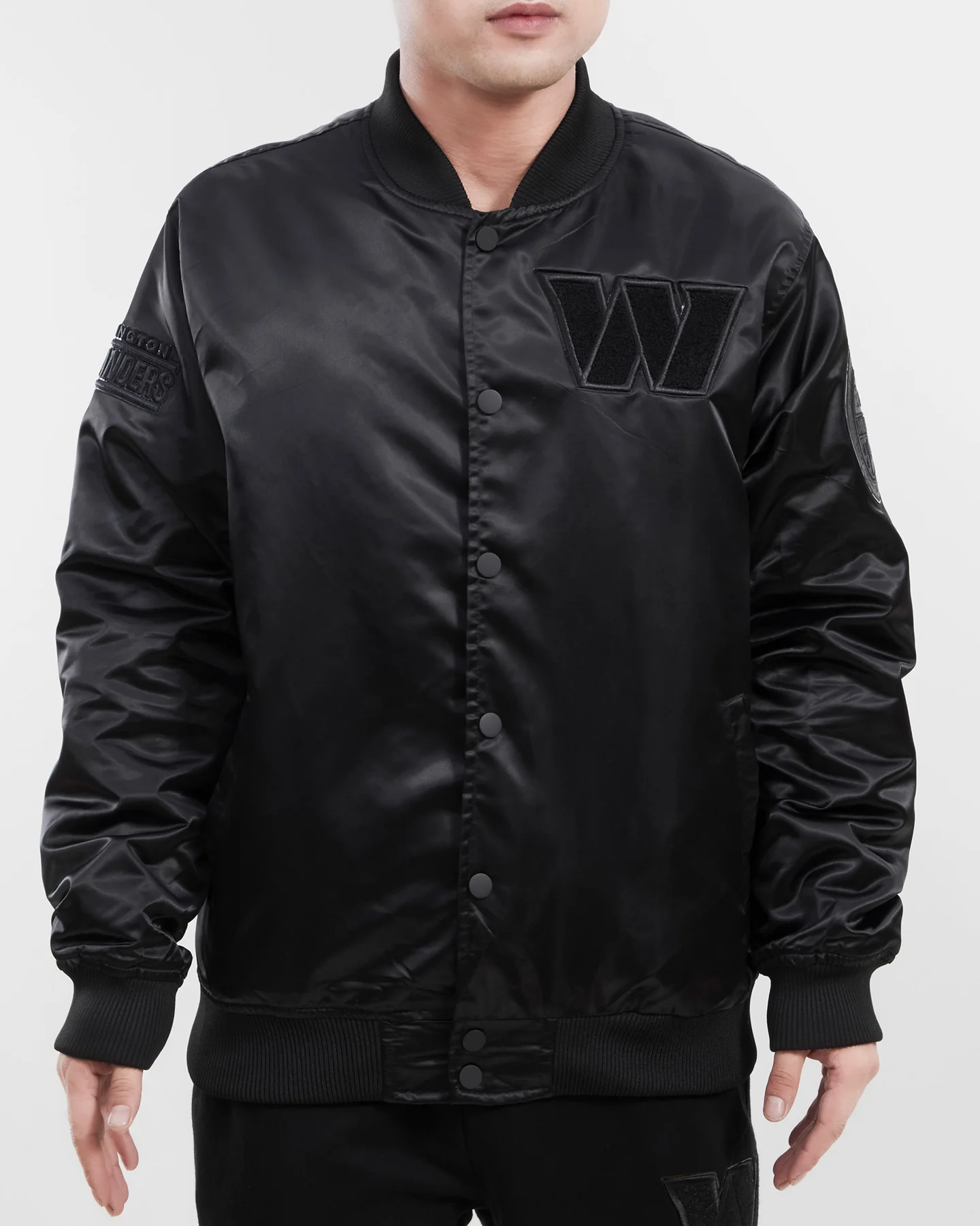 NFL WASHINGTON COMMANDERS TRIPLE BLACK MEN'S SATIN JACKET (TRIPLE BLACK) - Image 5