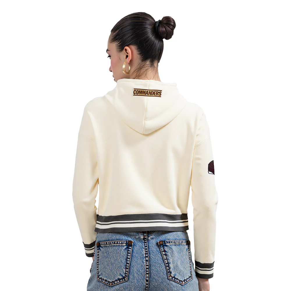 NFL WASHINGTON COMMANDERS RETRO CLASSIC WOMEN'S RIB CROPPED PO HOODI (EGGSHELL/ BLACK) - Image 2