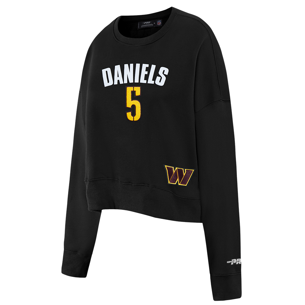 NFL WASHINGTON COMMANDERS JAYDEN DANIELS #5 CLASSIC PNN WOMEN'S FLC CREWNECK (BLACK) - Image 3