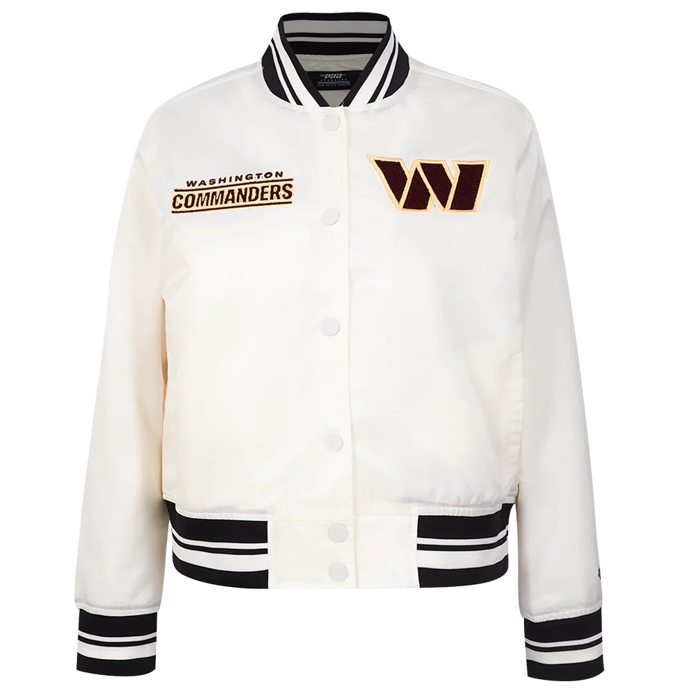 NFL WASHINGTON COMMANDERS RETRO CLASSIC WOMEN'S RIB SATIN JACKET (EGGSHELL/ BLACK)