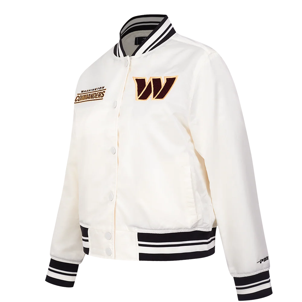 NFL WASHINGTON COMMANDERS RETRO CLASSIC WOMEN'S RIB SATIN JACKET (EGGSHELL/ BLACK) - Image 2