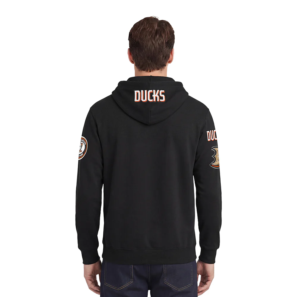 NHL ANAHEIM DUCKS OLD ENGLISH MEN'S PO HOODIE (BLACK) - Image 2