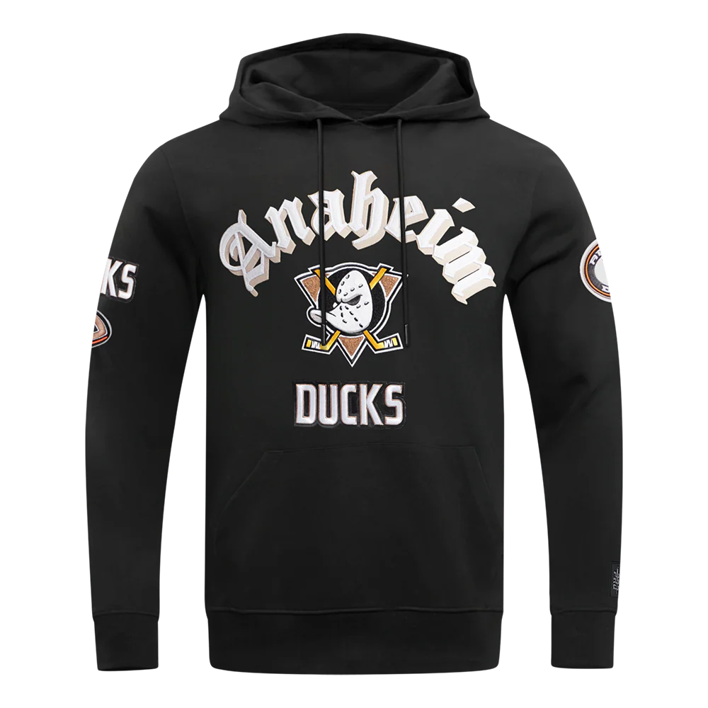 NHL ANAHEIM DUCKS OLD ENGLISH MEN'S PO HOODIE (BLACK) - Image 3