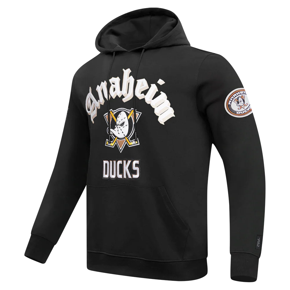 NHL ANAHEIM DUCKS OLD ENGLISH MEN'S PO HOODIE (BLACK) - Image 4