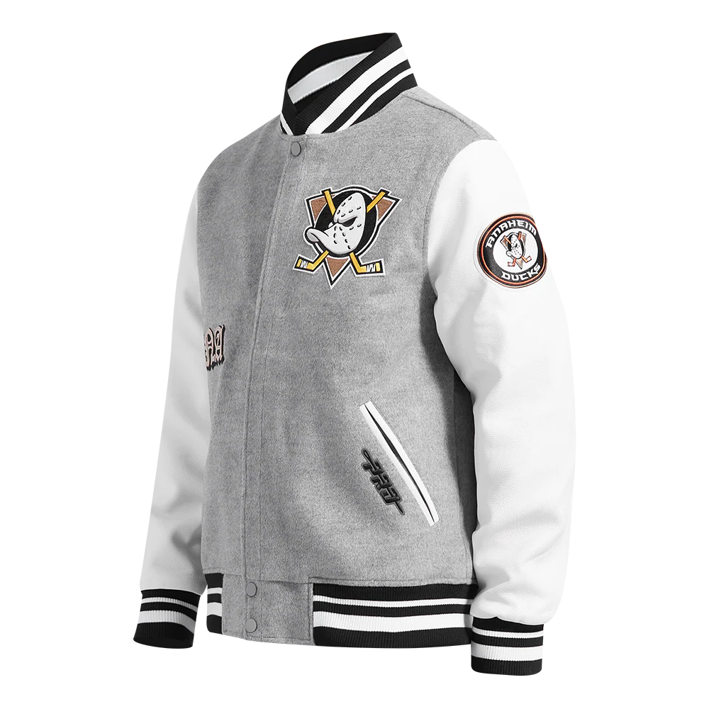 NHL ANAHEIM DUCKS OLD ENGLISH MEN'S RIB WOOL VARSITY JACKET (BLACK/ORANGE) - Image 6