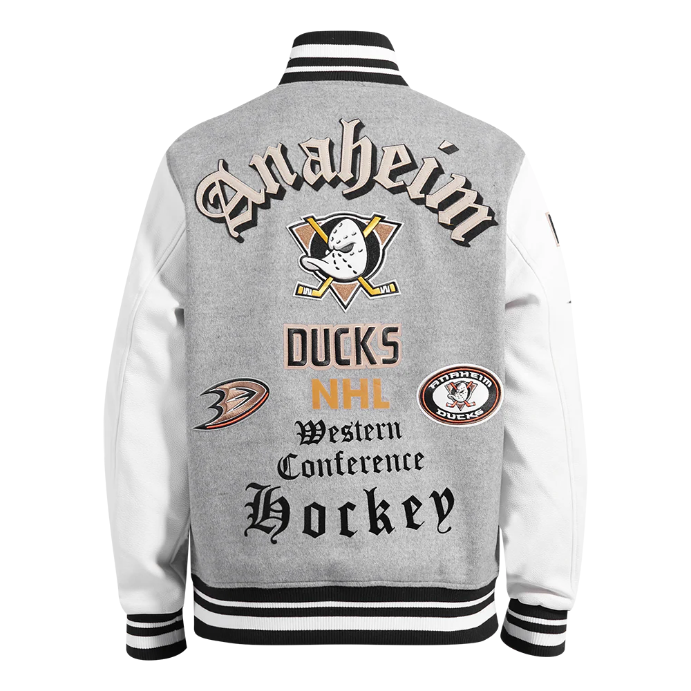 NHL ANAHEIM DUCKS OLD ENGLISH MEN'S RIB WOOL VARSITY JACKET (BLACK/ORANGE) - Image 8
