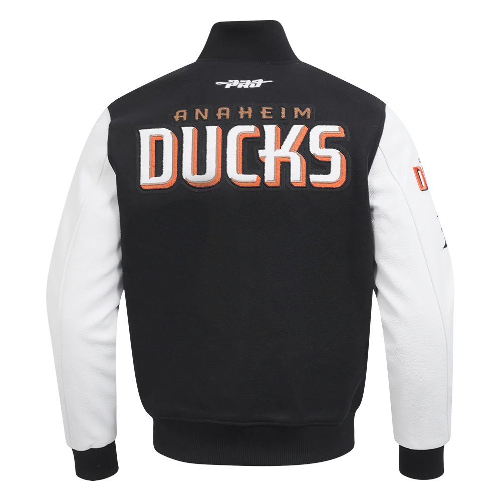 ANAHEIM DUCKS CLASSIC MEN'S WOOL VARSITY JACKET (BLACK/WHITE M60030) - Image 3
