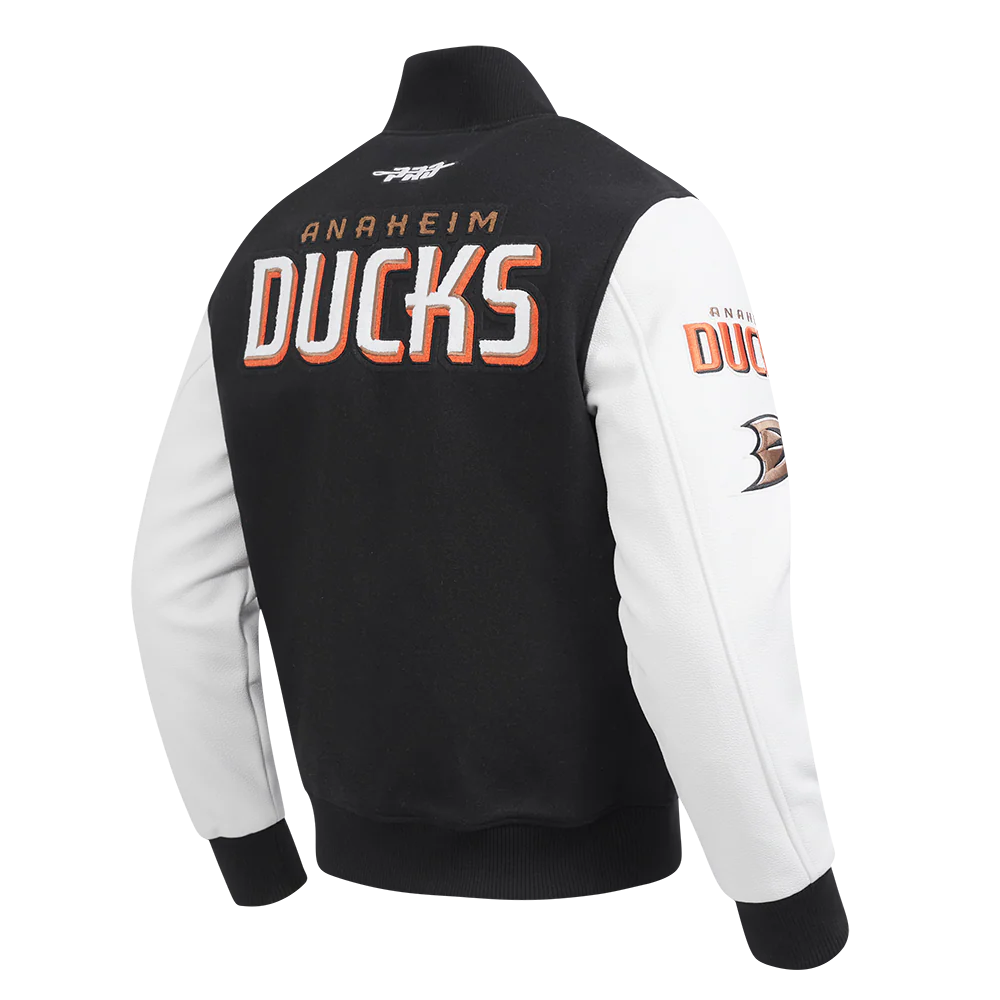 ANAHEIM DUCKS CLASSIC MEN'S WOOL VARSITY JACKET (BLACK/WHITE M60030) - Image 4