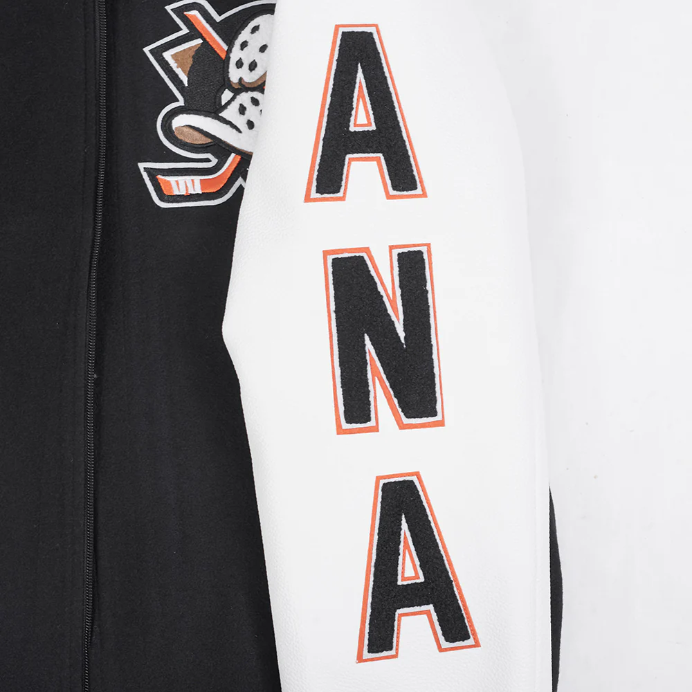 ANAHEIM DUCKS CLASSIC MEN'S WOOL VARSITY JACKET (BLACK/WHITE M60030) - Image 9