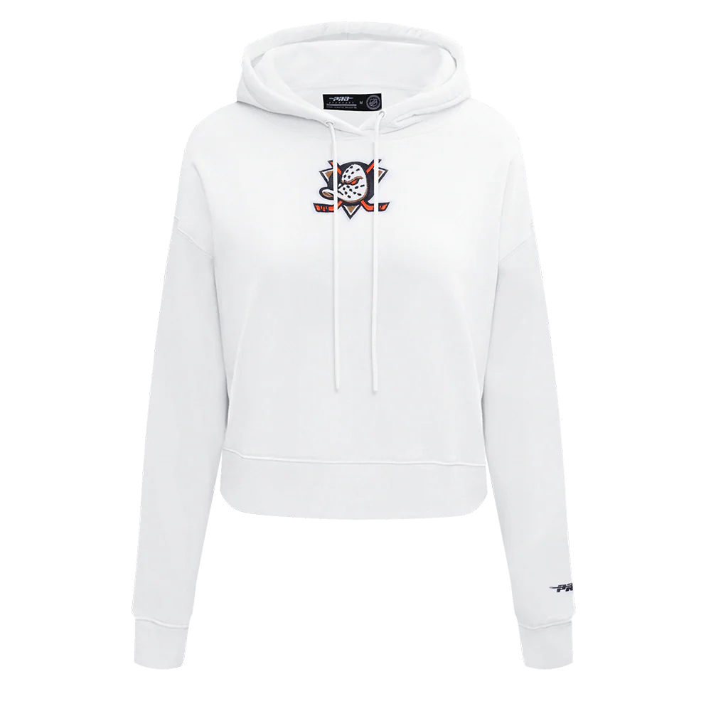 NHL ANAHEIM DUCKS CLASSIC WOMEN'S CROPPED PULLOVER HOODIE (WHITE)