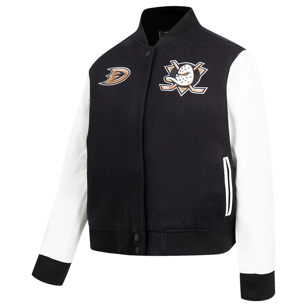 NHL ANAHEIM DUCKS CLASSIC WOMEN'S WOOL VARSITY JACKET (BLACK/WHITE) - Image 2