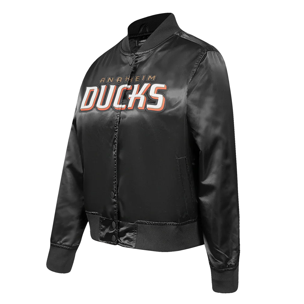 NHL ANAHEIM DUCKS CLASSIC WOMEN'S SATIN JACKET (BLACK) - Image 2