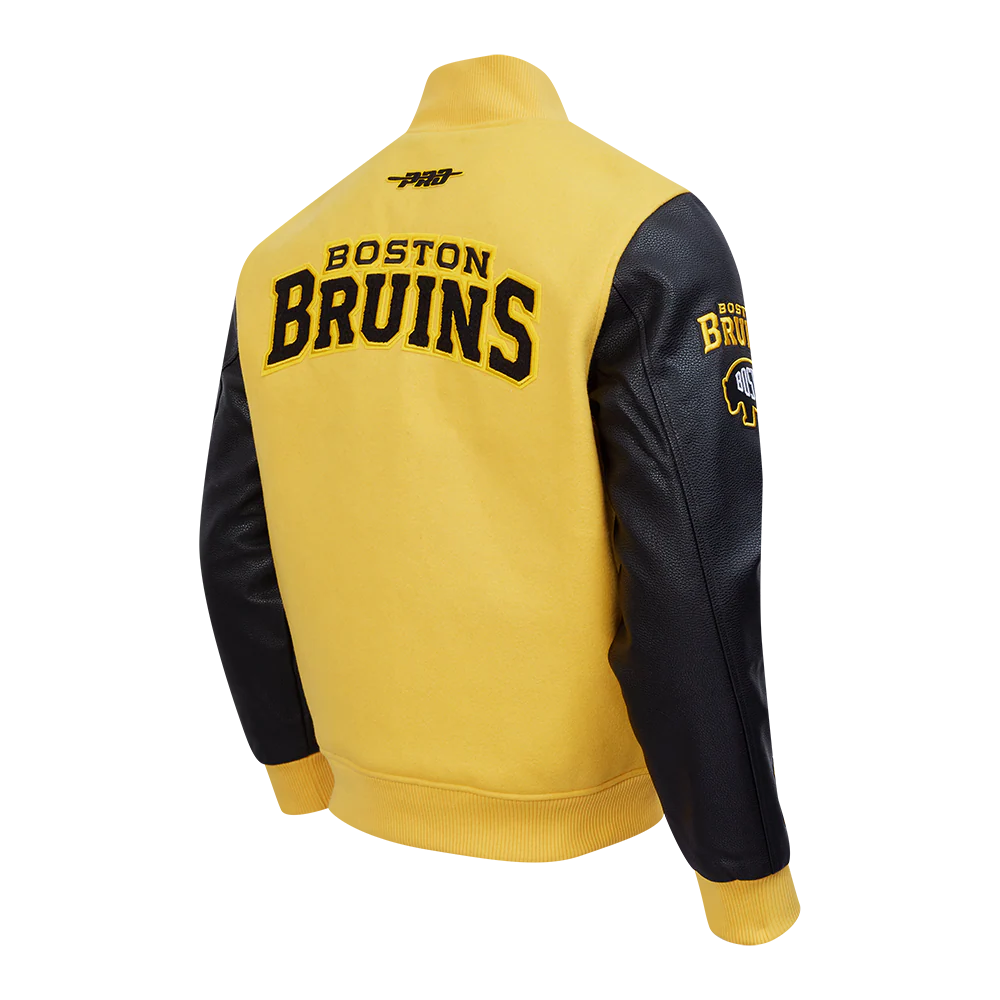 NHL BOSTON BRUINS CLASSIC CHENILLE MEN'S WOOL VARSITY JACKET (YELLOW/BLACK) - Image 4
