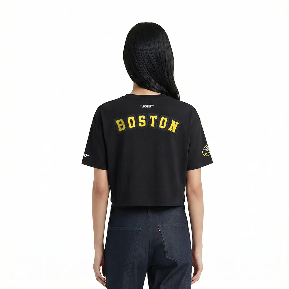 NHL BOSTON BRUINS CLASSIC CHENILLE WOMEN'S SJ BOXY TEE (BLACK) - Image 2