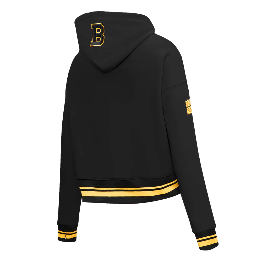 NHL BOSTON BRUINS RETRO CLASSIC WOMEN'S RIB CROPPED PULLOVER HOODIE (BLACK/YELLOW) - Image 3