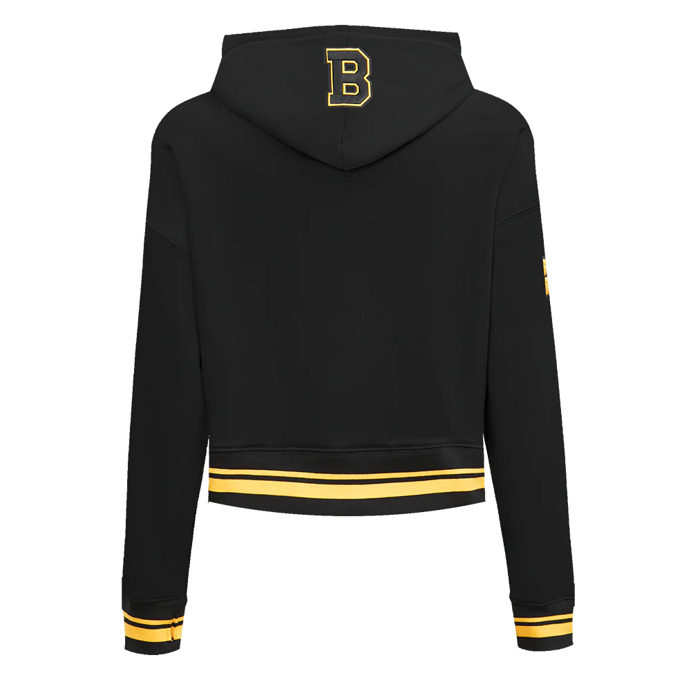 NHL BOSTON BRUINS RETRO CLASSIC WOMEN'S RIB CROPPED PULLOVER HOODIE (BLACK/YELLOW) - Image 4