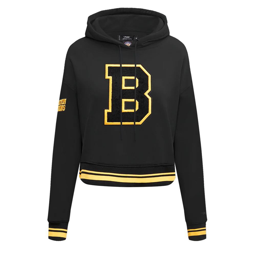 NHL BOSTON BRUINS RETRO CLASSIC WOMEN'S RIB CROPPED PULLOVER HOODIE (BLACK/YELLOW) - Image 8