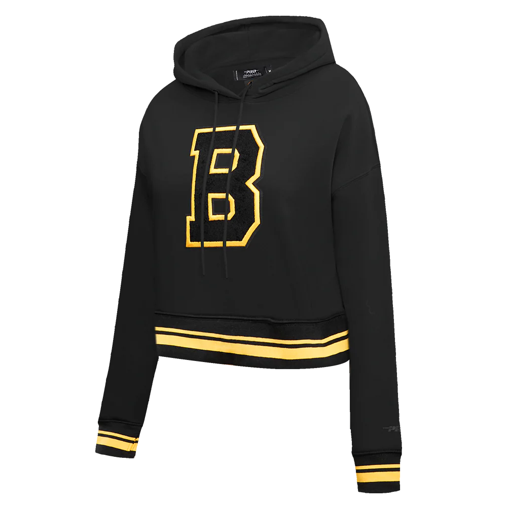 NHL BOSTON BRUINS RETRO CLASSIC WOMEN'S RIB CROPPED PULLOVER HOODIE (BLACK/YELLOW) - Image 9