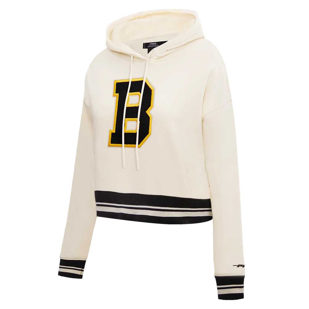 NHL BOSTON BRUINS RETRO CLASSIC WOMEN'S RIB CROPPED PULLOVER HOODIE (EGGSHELL/ BLACK) - Image 4