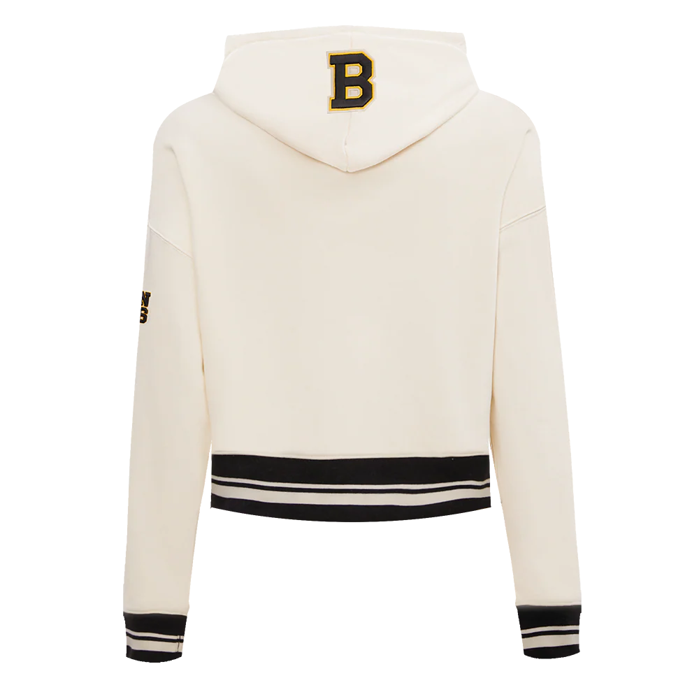 NHL BOSTON BRUINS RETRO CLASSIC WOMEN'S RIB CROPPED PULLOVER HOODIE (EGGSHELL/ BLACK) - Image 5