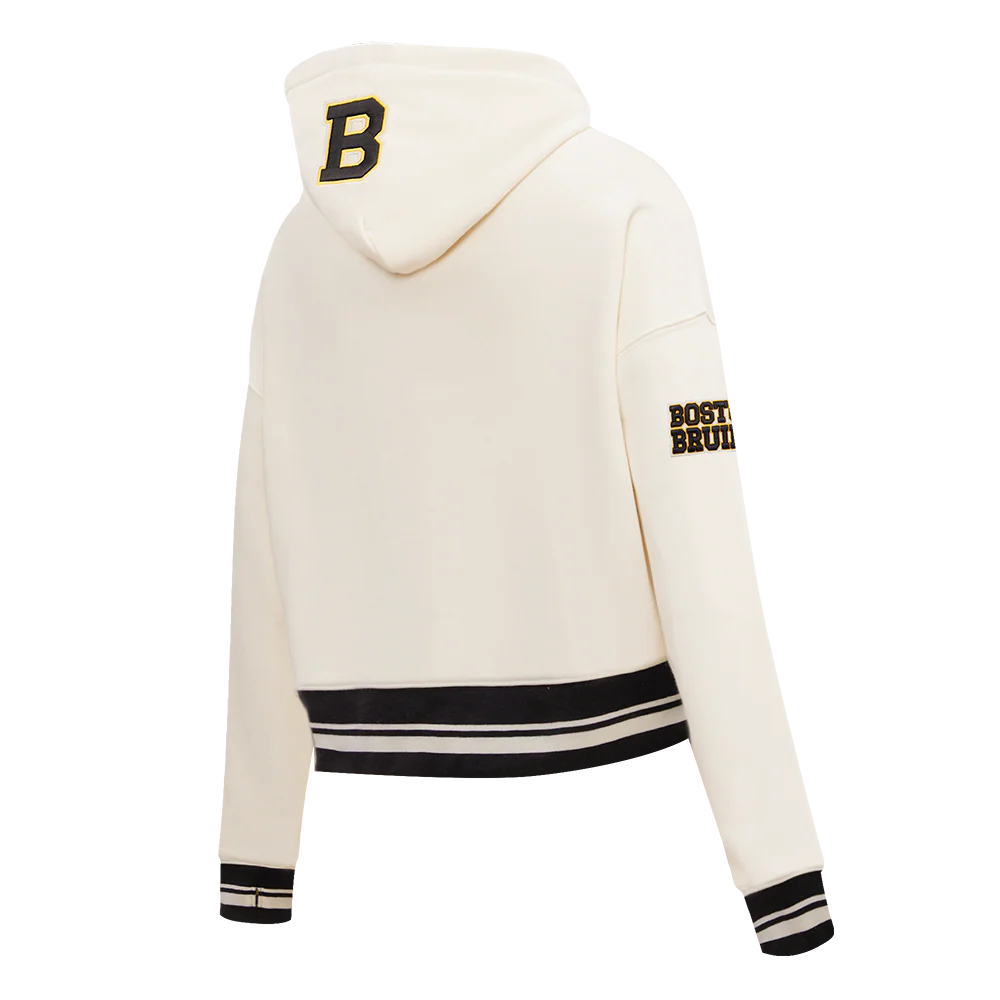 NHL BOSTON BRUINS RETRO CLASSIC WOMEN'S RIB CROPPED PULLOVER HOODIE (EGGSHELL/ BLACK) - Image 6