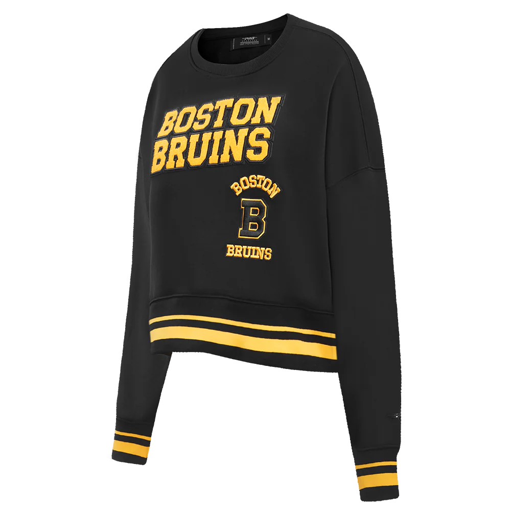 NHL BOSTON BRUINS RETRO CLASSIC WOMEN'S RIB CREWNECK (BLACK/YELLOW) - Image 2